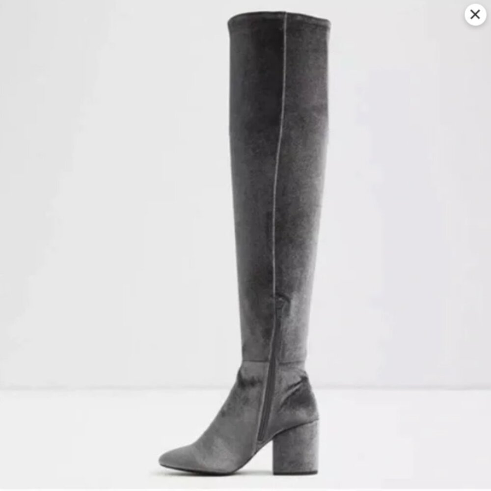 Aldo Bellina Over The Knee Boots Velvet Size 7.5 Gray - Picture 1 of 11